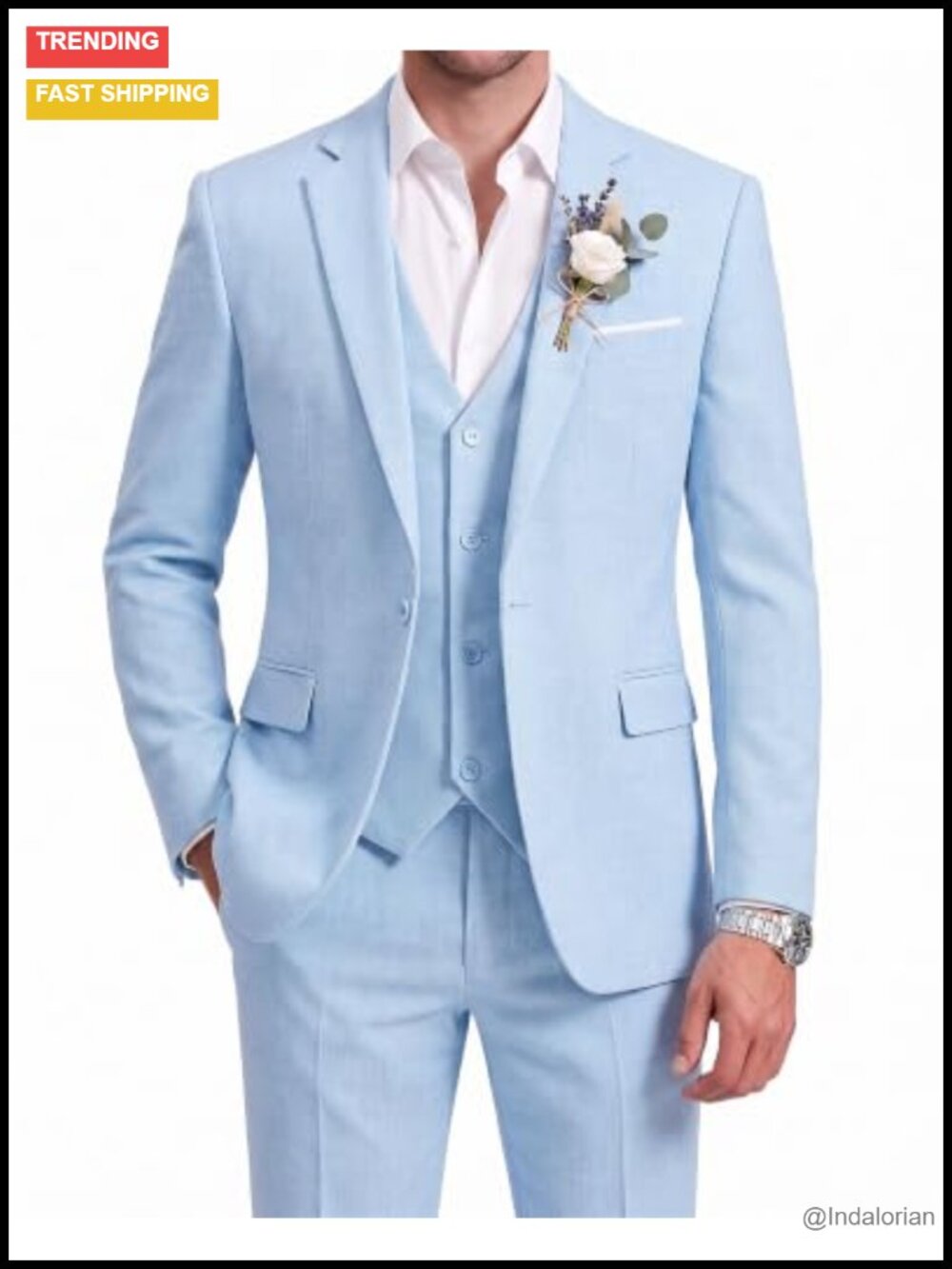 Men's 3 Piece Slim Fit Linen Suit Set - Blazer Pants Vest, Wedding Prom Tuxedo